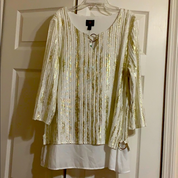 JM Collection Dresses & Skirts - Women shirt white and gold accent
